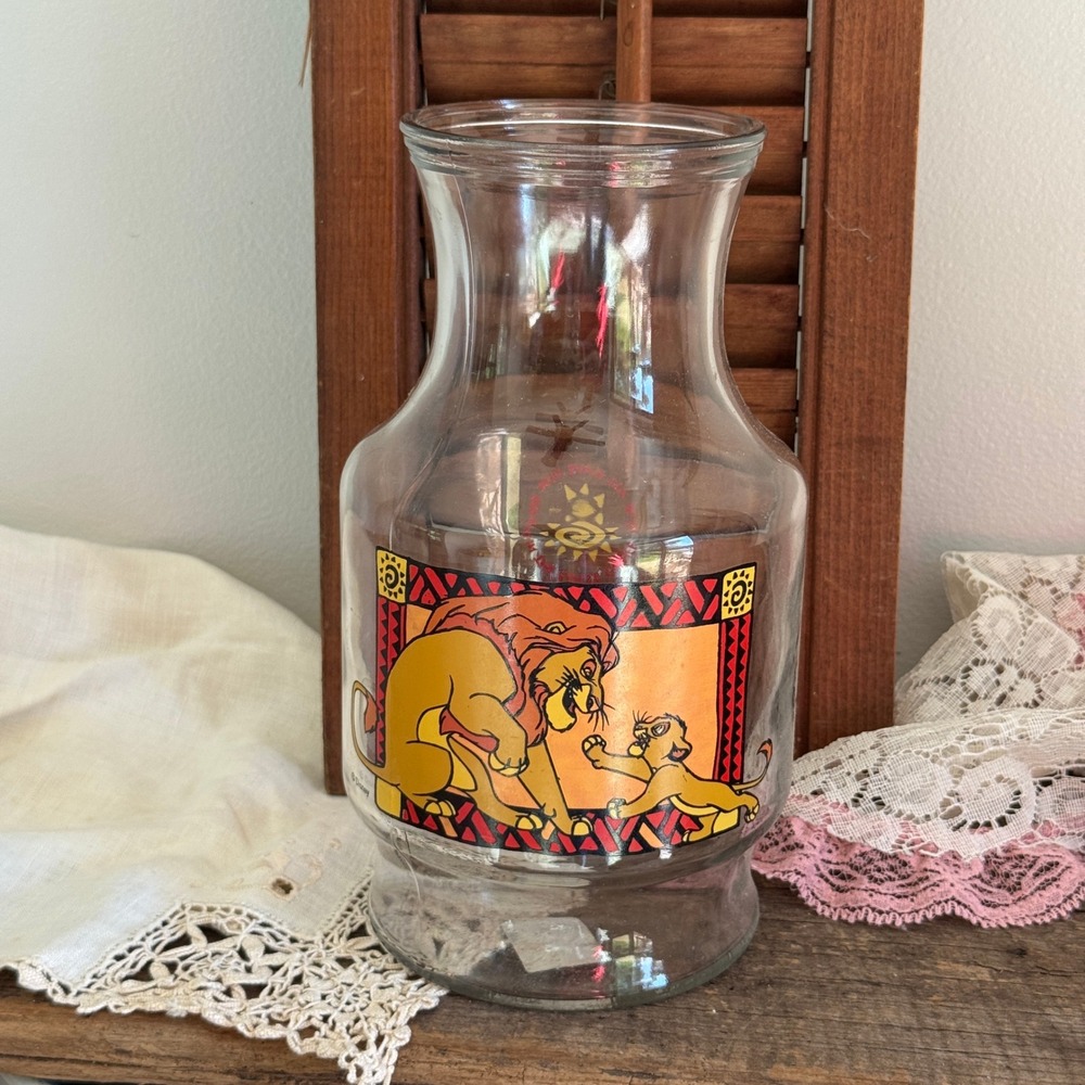 Vintage Disney The Lion King Glass Carafe Anchor Hocking Simba Mufasa 1994